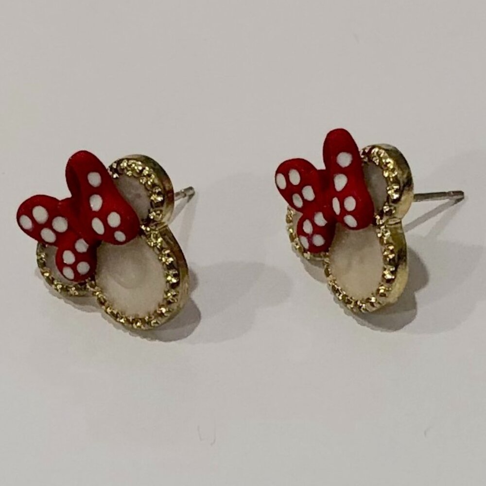 Polka Dot Studs Bow Glitter Dainty Gold Red White Stud Earrings Birthday Gift